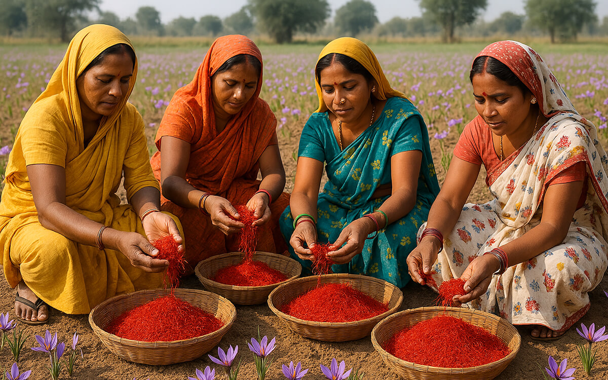 private-label spices, women in India sorting saffron threads